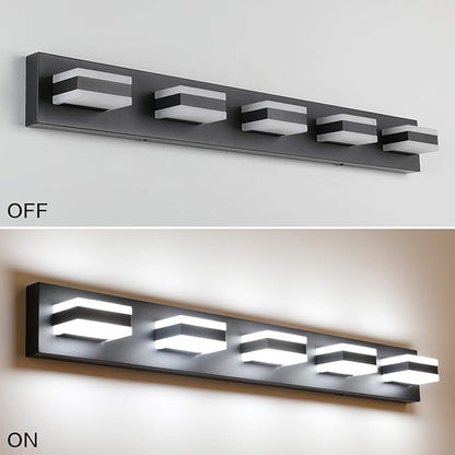 SOLFART Black Bathroom Vanity Lights Over Mirror Dimmable LED Modern Black Bathroom Lighting Bath Wall Lighting S8568 (5 Lights)