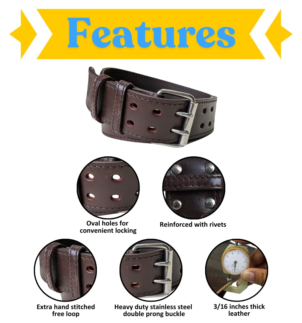 Leatherow 2 Inch Wide Leather Tool Belt for Men Work | Oil Tanned Adjustable Belt for Carpenters, Electricians, Contractors (Brown, 30"-46")