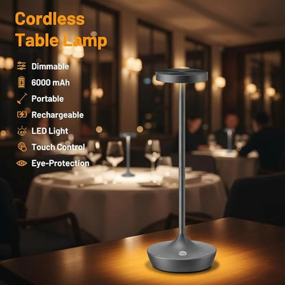 Cordless Table Lamps Outdoor - Rechargeable 6000mAh Battery Operated Table Lights - LED Portable Touch Dimmable Waterproof Table Lamp for Patio Restaurant Dining (2 Grey)