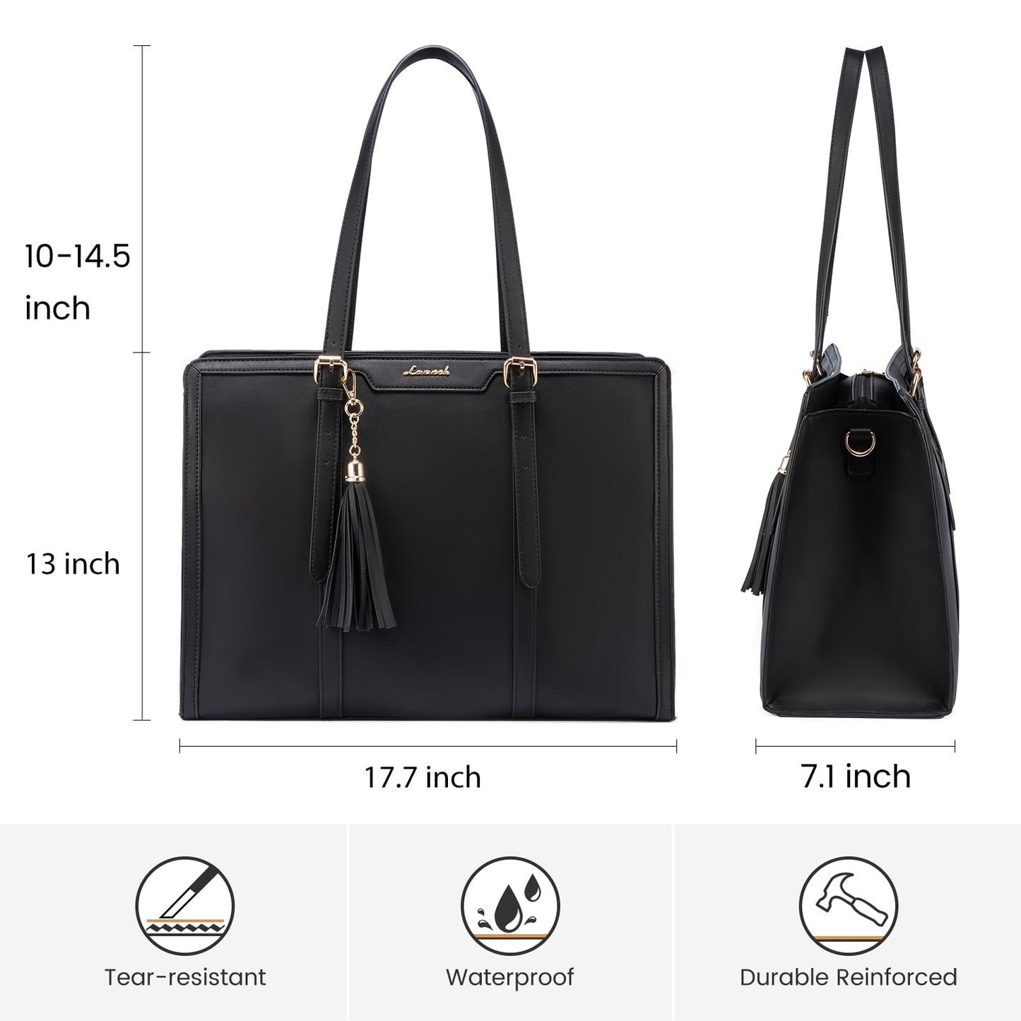 LOVEVOOK Laptop Bag for Women 17.3 Inch Lightweight PU Laptop Tote Bag, Large Capacity Computer bag with Clutch Purse for Business, Work, Office, Travel, School, Casual(Black & Leather)