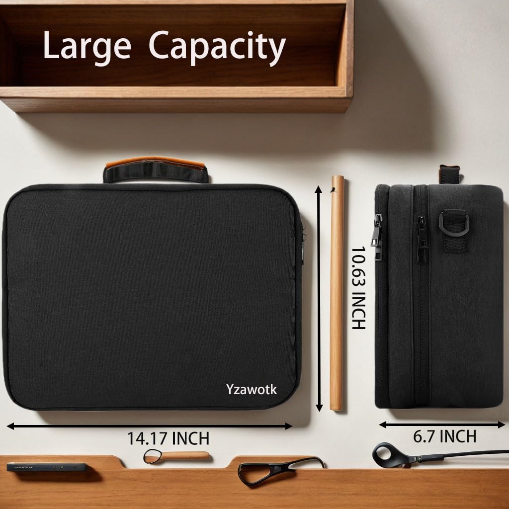 Extra Large Electronics Organizer Travel Case, Cable Organizer Bag with Shoulder Strap, Electronics Accessories Storage Double Layer Bags for Cord, Tablet, Headphone, Charger, Tools, DJ Gifts-Black