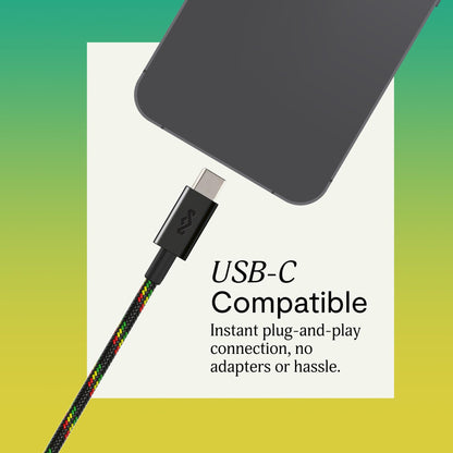 House of Marley Smile Jamaica Wired USB-C Earphones with 9.2mm Driver, Sustainably Crafted, Tangle-Resistant Cable, in Ear Headphones with in-Line Microphone Calls (Rasta) Great Stocking Stuffer Gift