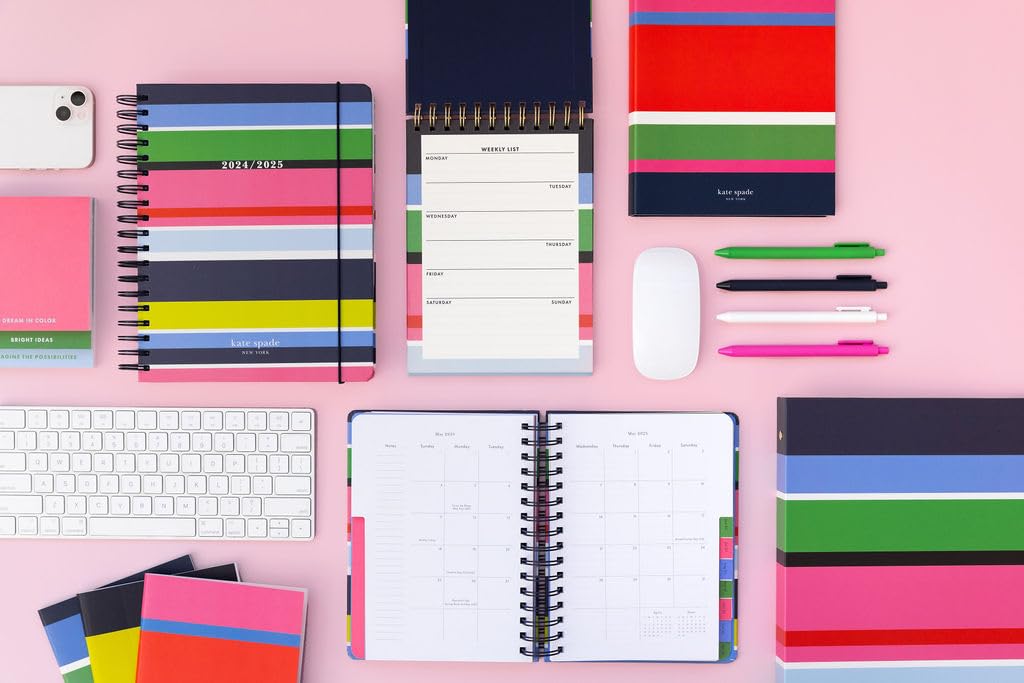 Kate Spade New York Undated Weekly Spiral Planner Notepad, Desk Planner, Calendar Pad with 52 Sheets, Weekly Desktop Calendar Agenda, Sunny Day Stripe