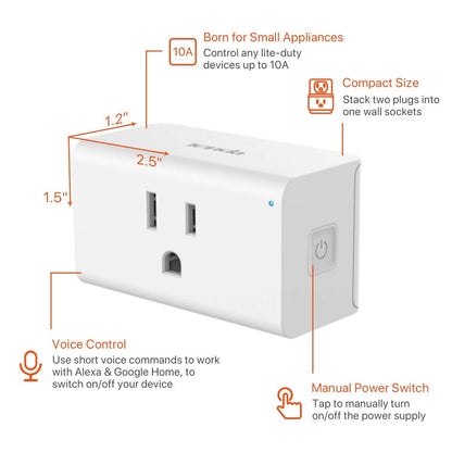 TENDA SP6 Smart Plug WiFi Outlet Switch, Works with Alexa & Google Assistant for Voice Control, Remote Control via App, Timer & Schedule Function, 15A Easy Install, Compact Design, FCC ETL Certified