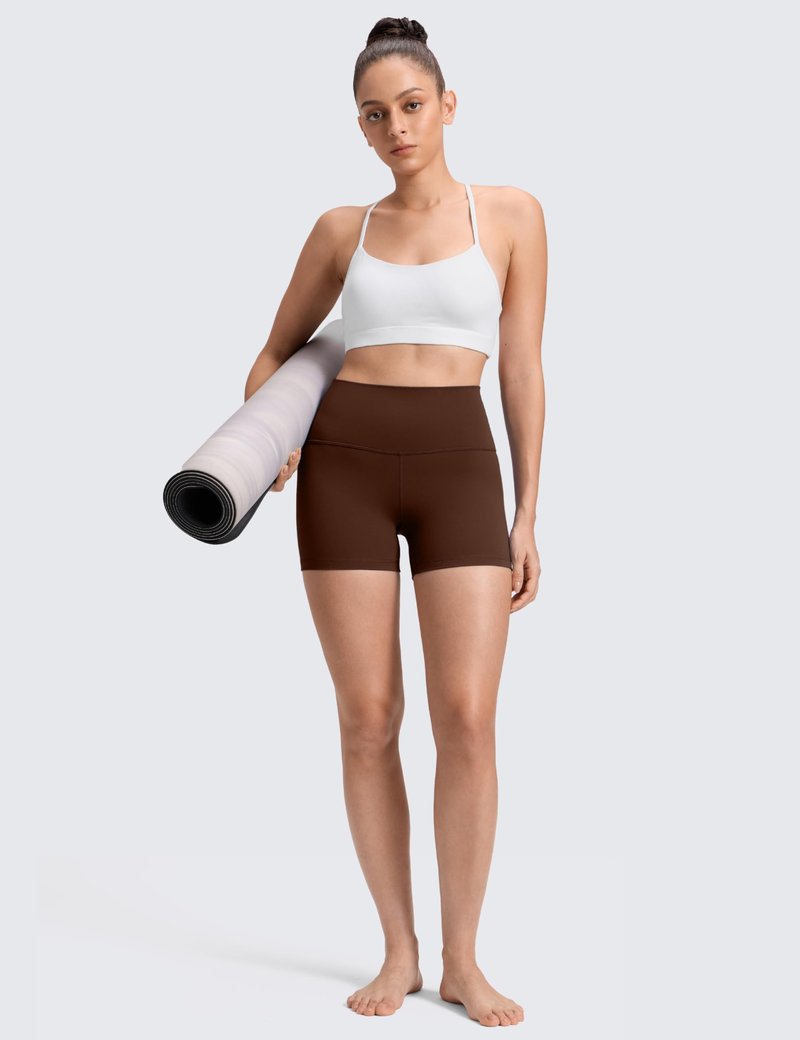 CRZ YOGA Butterluxe Biker Shorts 4'' - High Waisted Booty Workout Volleyball Yoga Womens Spandex Lava Brown Large