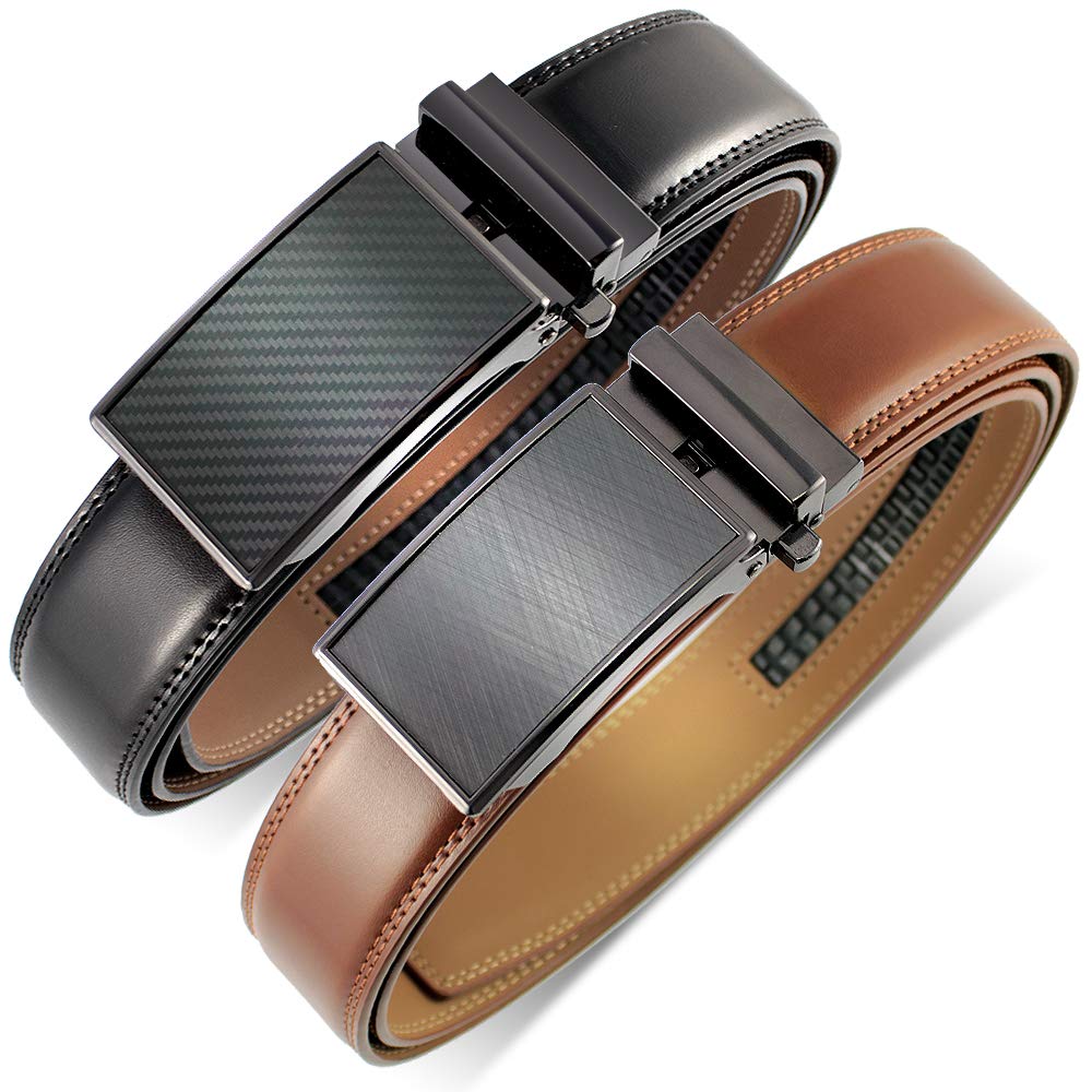 DOOPAI Belt Men, 2 Pack Ratchet Belt Dress Adjustable 1 3/8" Genuine Leather, Designer Belts for Men Metal Buckle, belts Size Length Can be Cut, with Gift Box