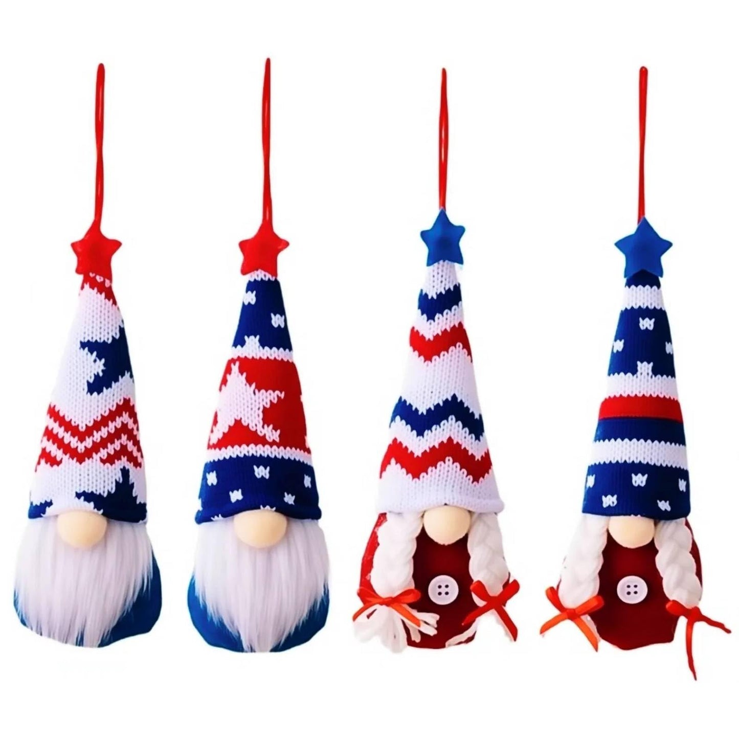 4th of July Decorations-Independence Day Hanging Gnomes USA 250th Anniversary Patriotic Gnomes Ornaments,4Pcs Memorial Patriotic Tree Decor Red White Blue Hanging Ornaments for Independence Day