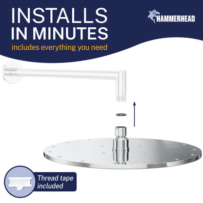 HammerHead Showers® Solid Metal 12 Inch Rainfall Shower Head, Large Rain Shower Head, 2.5 GPM High Flow Shower Head Optimized for Pressure, Wall-Mounted or Ceiling Rain Shower Head, Chrome
