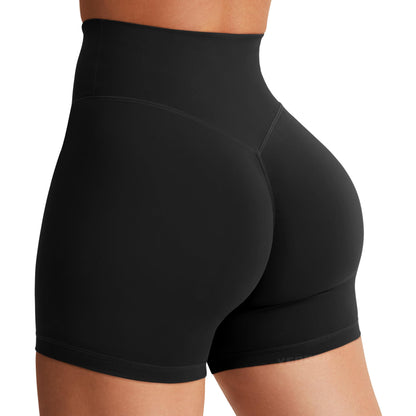 YEOREO Women's Biker Shorts 4.5" / 6" Workout Gym Shorts Craze High Waist Tummy Control Hidden Scrunch Running Yoga Shorts Black