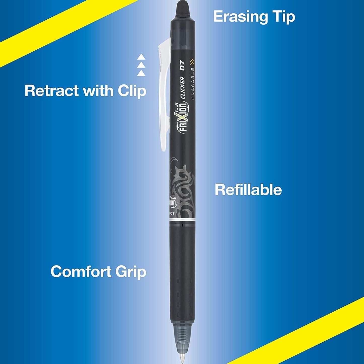 Advantage Gifts Frixion Clicker Retractable Erasable Gel Pens Fine Point (.7mm) Red Ink 6-pk; Bundle with Plastic Reusable Pouch