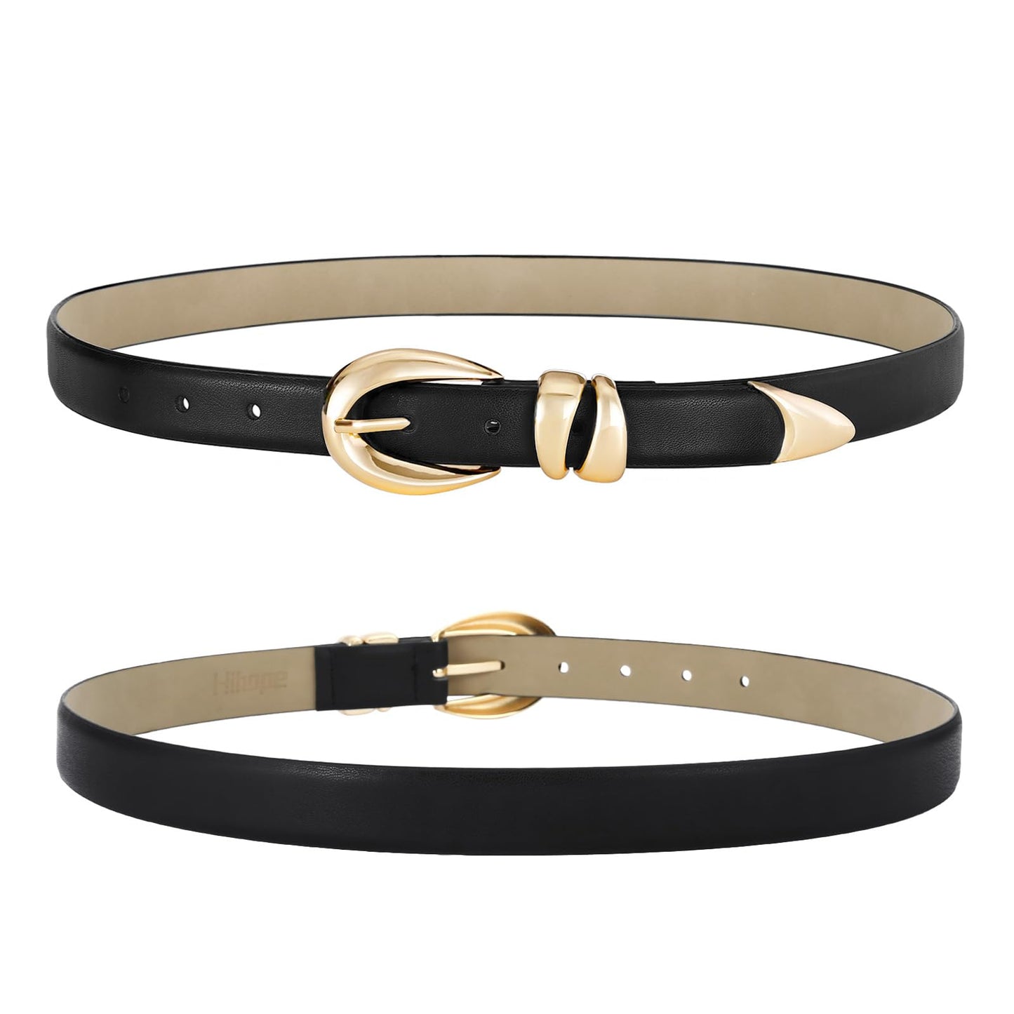 Hihope Womens Black Belt with Gold Buckle Faux Leather Belts for Women Ladies Belts for Jeans Dress Business Casual Outfits