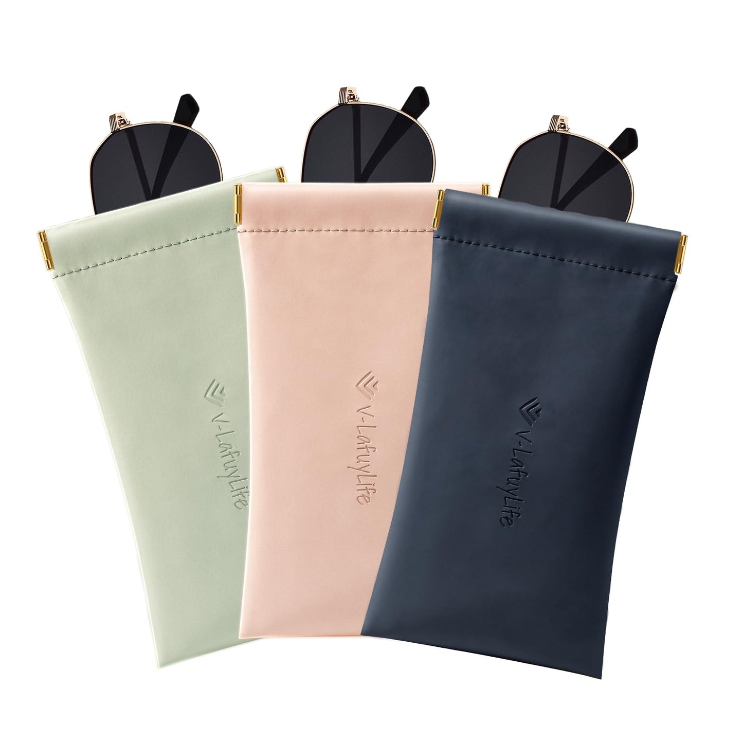 V-LAFUYLIFE 3 Pack Glasses Case Portable Soft Sunglasses Case For Women men (Pink,NavyBlue,Green)