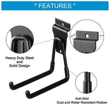 PYBTOOL 4 Inch Slatwall Hooks - Heavy Duty Slatwall Accessories for Garage, Black (10 Pack)