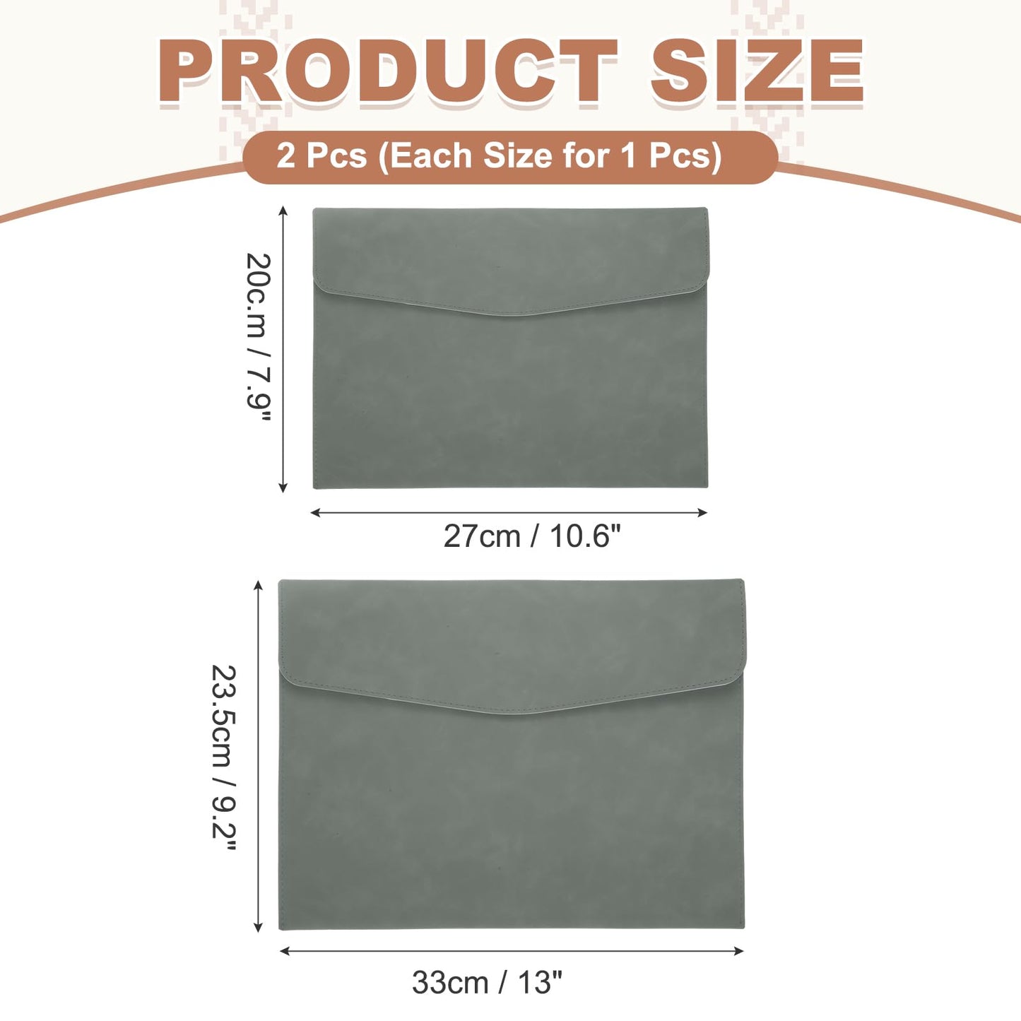 PATIKIL 2Pcs PU Leather File Folders, 13x9 A4 Document Holder Waterproof Envelope Folder with Snap Closure, Portable Portfolio Organizer Case for Paper Receipt, Gray