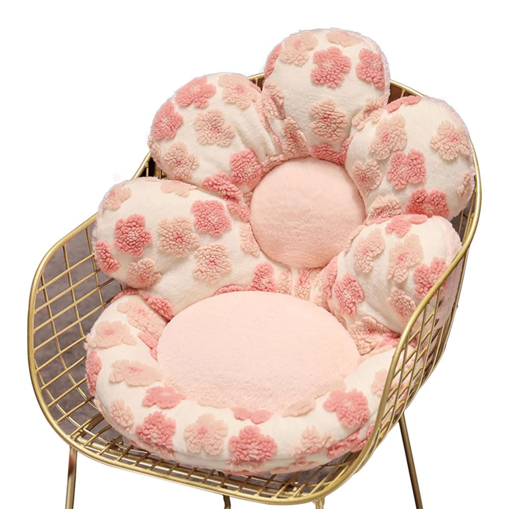 Gujuja Flower Chair Cushion with Backrest Comfortable Office Chair Pad Student Dormitory Seat Cushion for Sedentary Group Home Decor