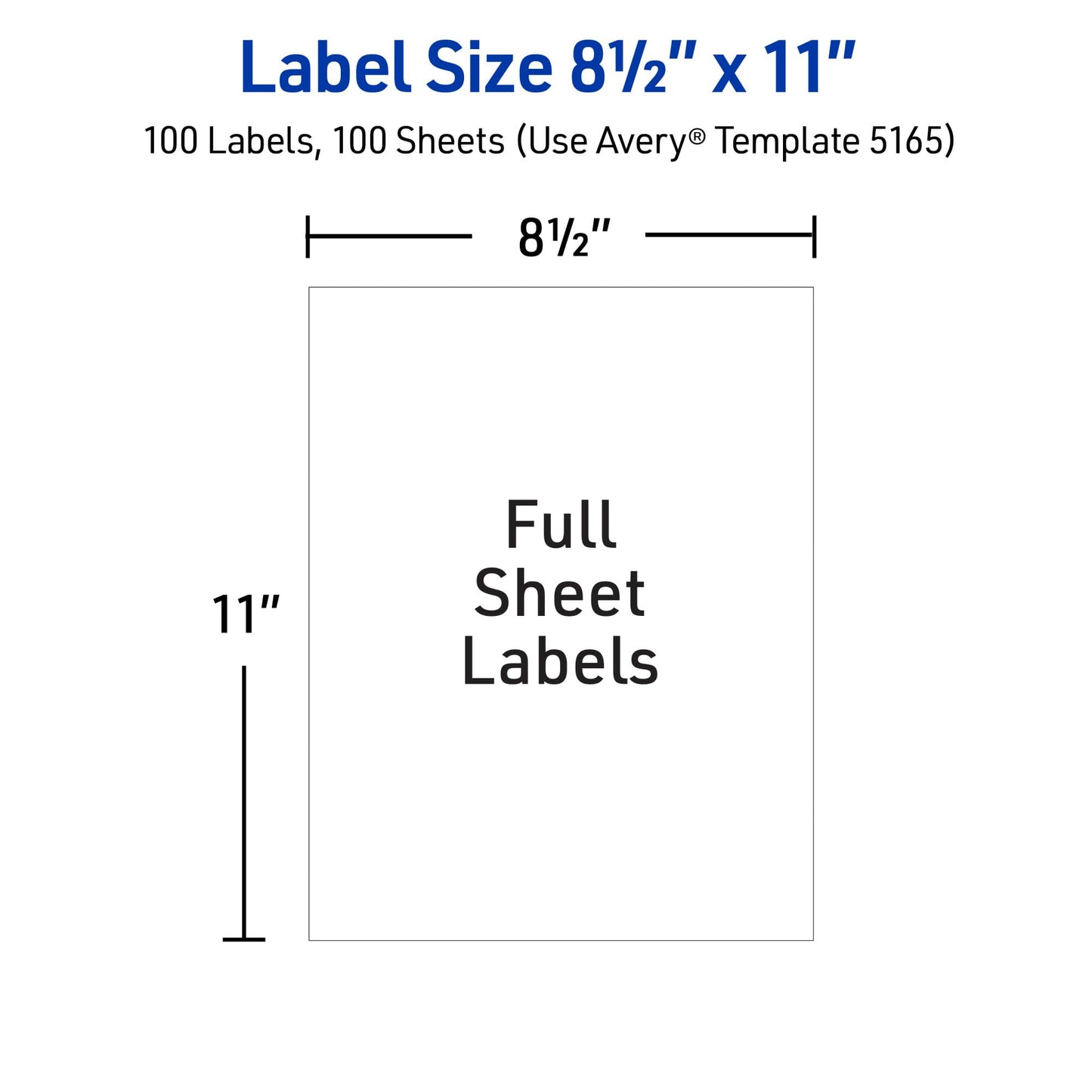 Avery Full-Sheet Printable Shipping Labels, 8.5" x 11" Customizable Stickers, White, 100 Blank Mailing Labels, Great for Mailing, Shipping, Organizing, and More (5165)