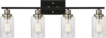 MELUCEE 4-Light Modern Vanity Lights with Clear Glass Shade, Black Bathroom Lighting Fixtures Over Mirror Brushed Nickel Wall Mount Lamp for Vanity Table Mirror Cabinets (Patent No.: US D963914 S)
