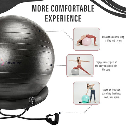 Yoga Ball Chair with 65cm Exercise Ball & 2 Resistance Bands, Stability Base for Home Office, Yoga, Pilates & Fitness, Balance Ball for Posture, Core Strength & Low Impact Workouts