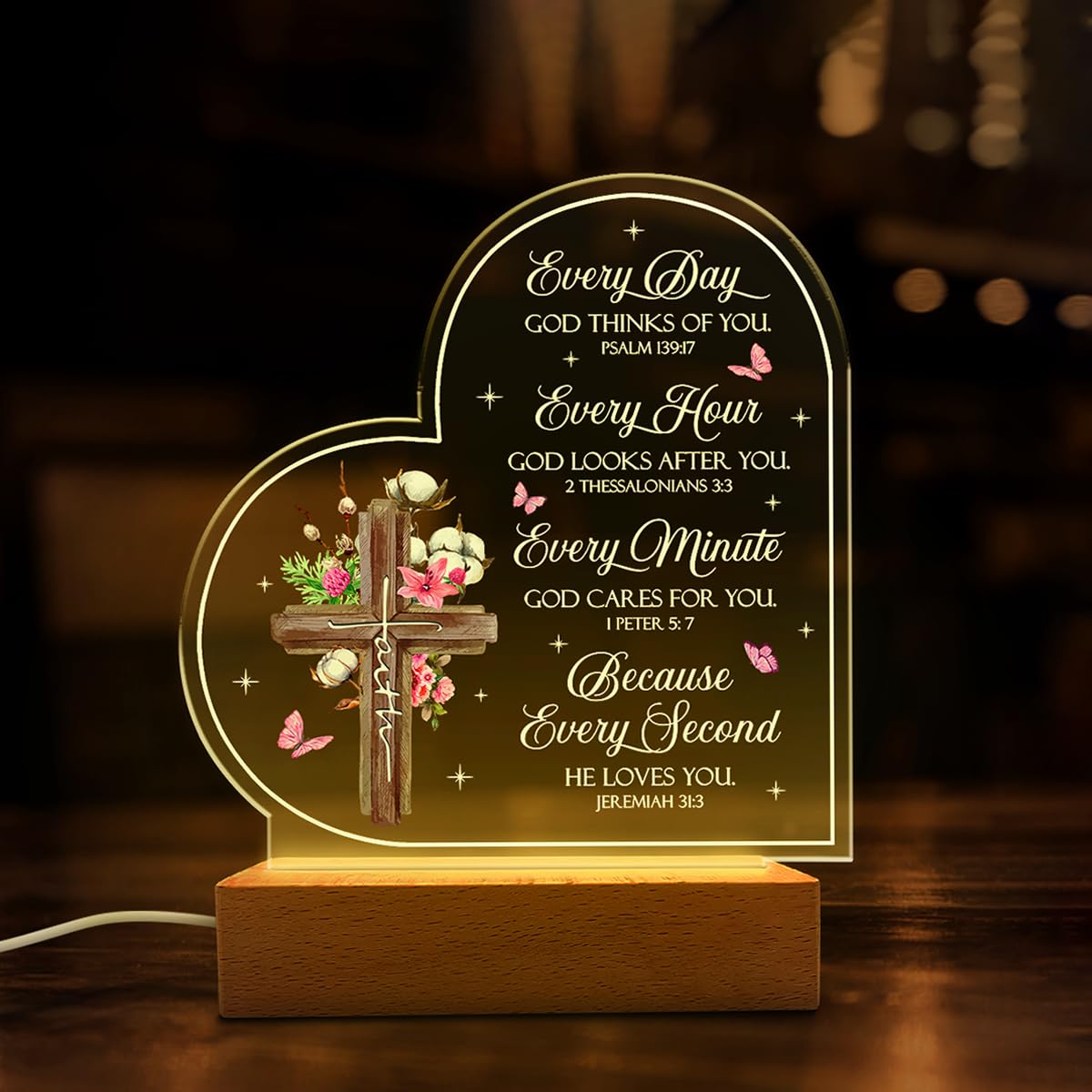 SANDJEST Acrylic Night Light - Christian Gifts for Women - Bible Verse Inspirational Gifts - Religious Decor for Birthday, Christmas