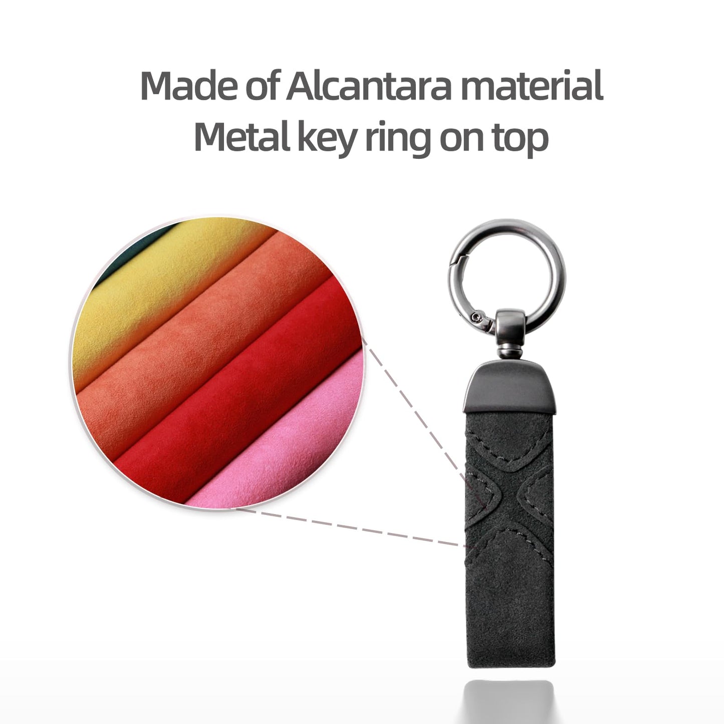 BETTERHUMZ Leather Suede Car Keychain,Key Chain Clip for Alcantara, Anti-Lost D-Ring for Men and Women Car Accessories (Suede, Black)