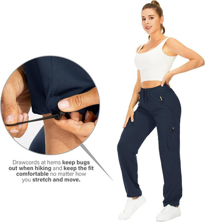 Women's Quick-Dry Hiking Pants - Lightweight UPF 50 Travel Cargo Pants with Zipper Pockets | Ideal for Golf & Safari