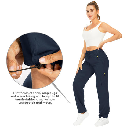 Womens Hiking Pants Quick Dry UPF 50 Lightweight Travel Golf Cargo Safari Pants Zipper Pockets,6608,Blue,Petite XL