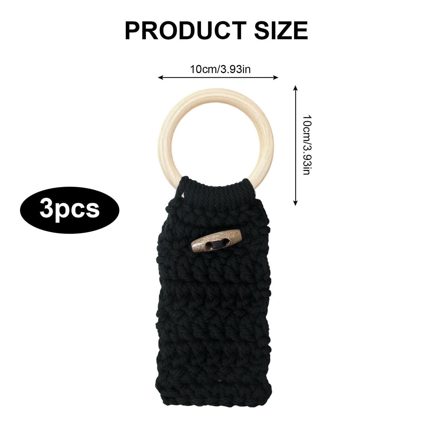Aerbee Macrame Towel Holder Ring, 3PCS Kitchen Towel Hooks for Kitchen & Bathroom, Decorative Boho Style Kitchen Oven Towel Hanger Loop Ring, Unique Gift for Christmas, Black
