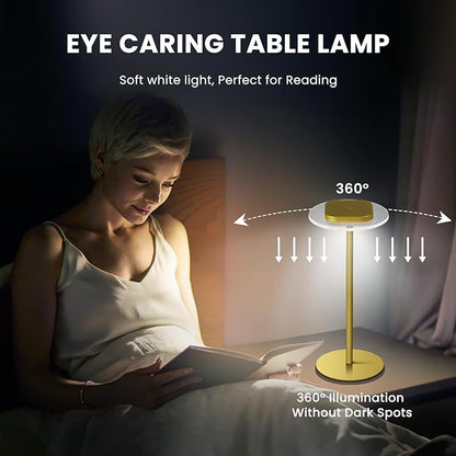 LOFTEK Cordless Table Lamps Set of 2, Rechargeable Table Lamp, Up to 55 Hrs Ultra-Long Battery Life, Eye-Friendly, Touch Dimming, Portable Wireless Ambient Lighting (Gold, 1 Pack)