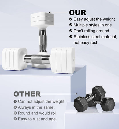 15LBS Adjustable Dumbbells Sets, 4 in 1 Free Weight Dumbbell Sets for Women Men Hand Weight Set Adjust Dumbbells Weights Set for Home Gym Exercise Workout Strength Training Equipments, White