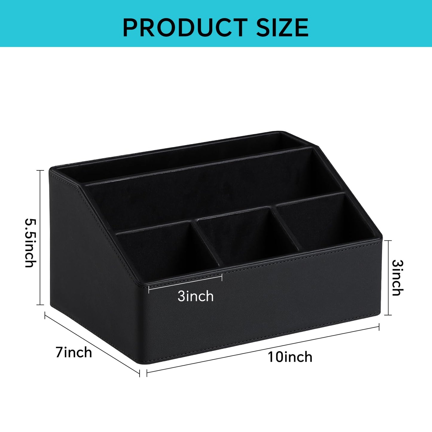 Cretkhp Desk Organizer Caddy with 5 Compartments for Office Art Supplies, PU Leather Nightstand Organizer Pencil Pen Desk Caddy for Home, Desktop TV Remote Control Holder Storage (Black)