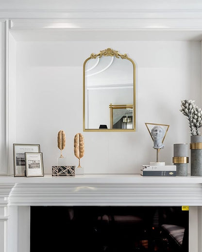 AIXI HOME Gold Arched Mirror 15"x23", Traditional Arendahl Vintage Antique Mirror with Ornate Metal Frame, Baroque Wall Mounted Mirrors for Entryway/Bathroom/Living Room/Hallway/Bedroom