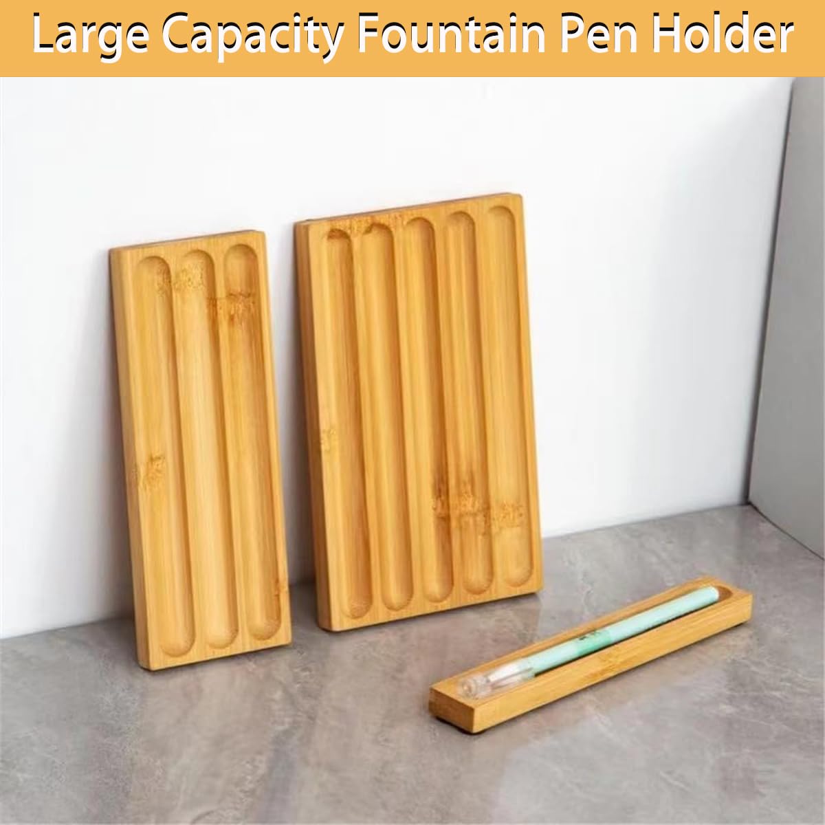 LITAITAI Horizontal Pen Holder For Desk,Pen Tray,Wood Desk Pen Holder,Desk Top Pen Display,Teacher Gifts,Suitable For School,Home,Office Desktop Art Accessories (Walnut-3 Grid)