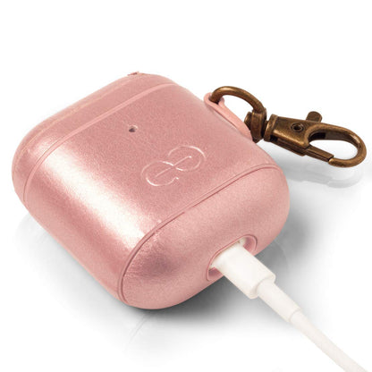 Dreem Om Case Cover with Keychain Clip Compatible with AirPods 1 & 2, Vegan Leather Airpods Case for Men & Women, Luxury Earbuds Accessory for Apple iPhone - Rose