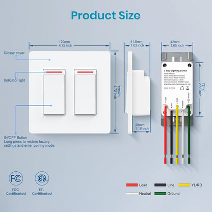 Milfra Smart Light Switch Single-Pole,Smart Switch 2024 New Model 10A,Compatible with Alexa, Siri and Assistant,Voice and Remote Control,Neutral Wire Required,No Hub Required