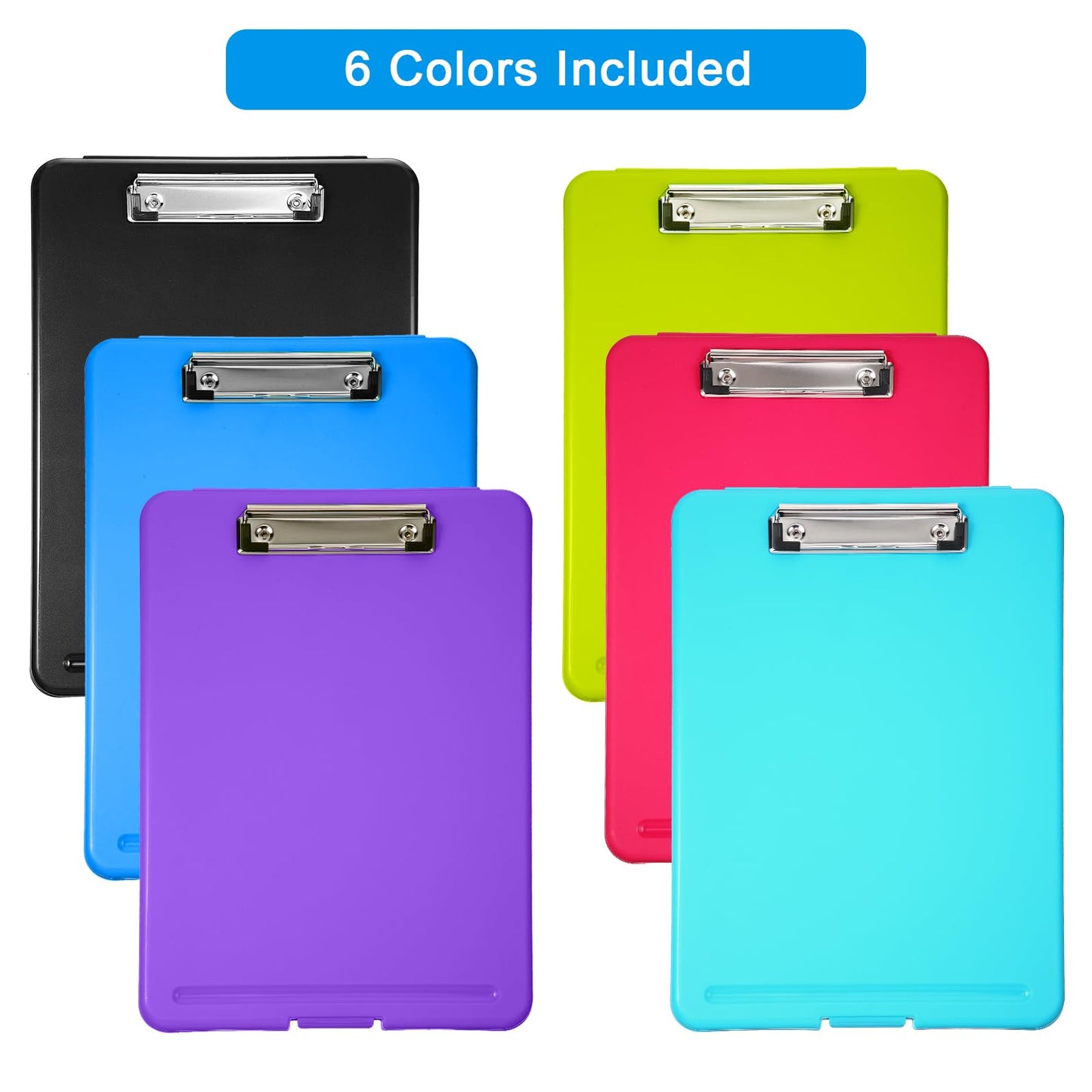 6 Pieces Clipboard with Storage, 9.5 x 13.5 Heavy Duty Plastic Storage Clipboard, Nursing Foldable Clip Board with Compartment and Metal Clip for Nurse Teacher Student Classroom Office (Bright Color)