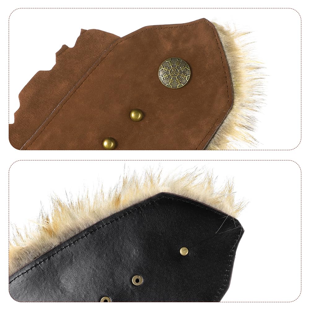 Medieval Faux Fur Wrist Guards Leather Arm Wraps Renaissance Viking Wrist Bands Archery Knight Warrior Gauntlets Wristband Costume Brown