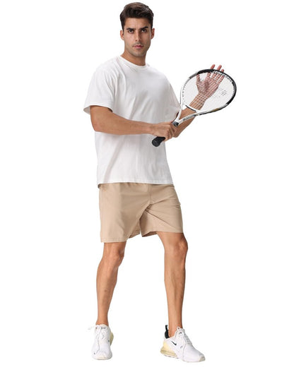 Rapoo Athletic Shorts for Men Gym Workout Shorts 7 Inch Inseam with Zipper Pockets Summer Quick Dry Lightweight Breathable Elastic Waist Sports Running Shorts for Men Khaki XL