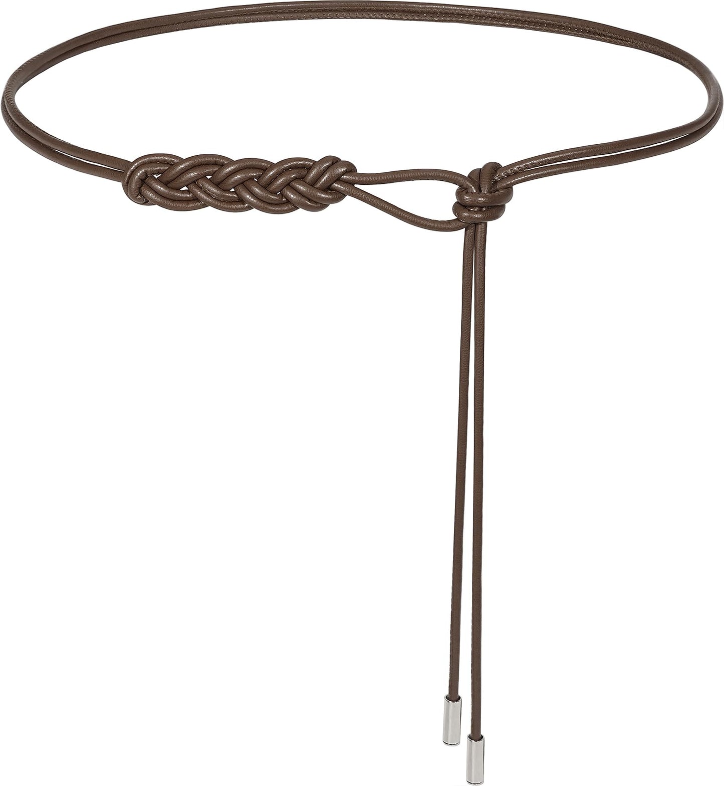 JUXCOKO Women's Knotted Thin Waist Belt PU Leather Skinny Belts for Dresses Pants(Plaited Hair-Coffee)