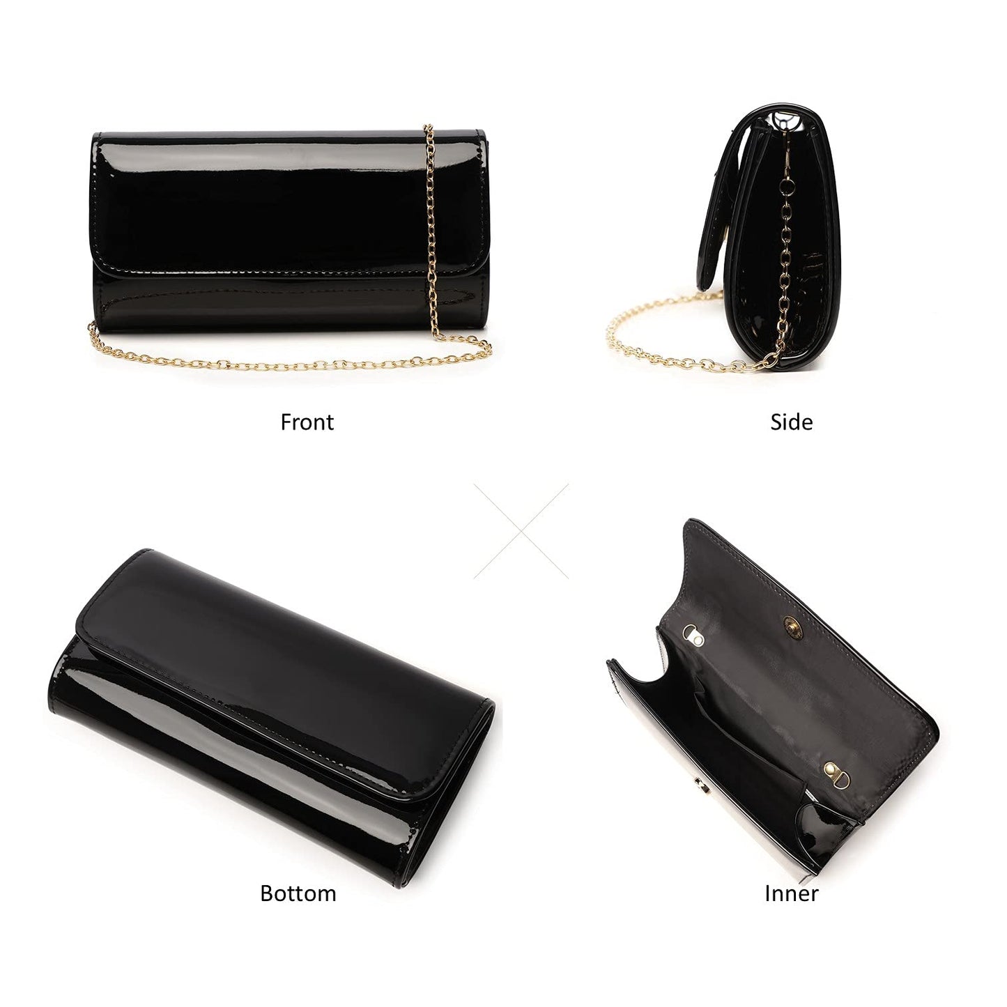 Patent Leather Envelope Clutch Womens Evening Handbag Stylish Shoulder Bag Purse for Christmas Wedding Party Prom(Balck 018)