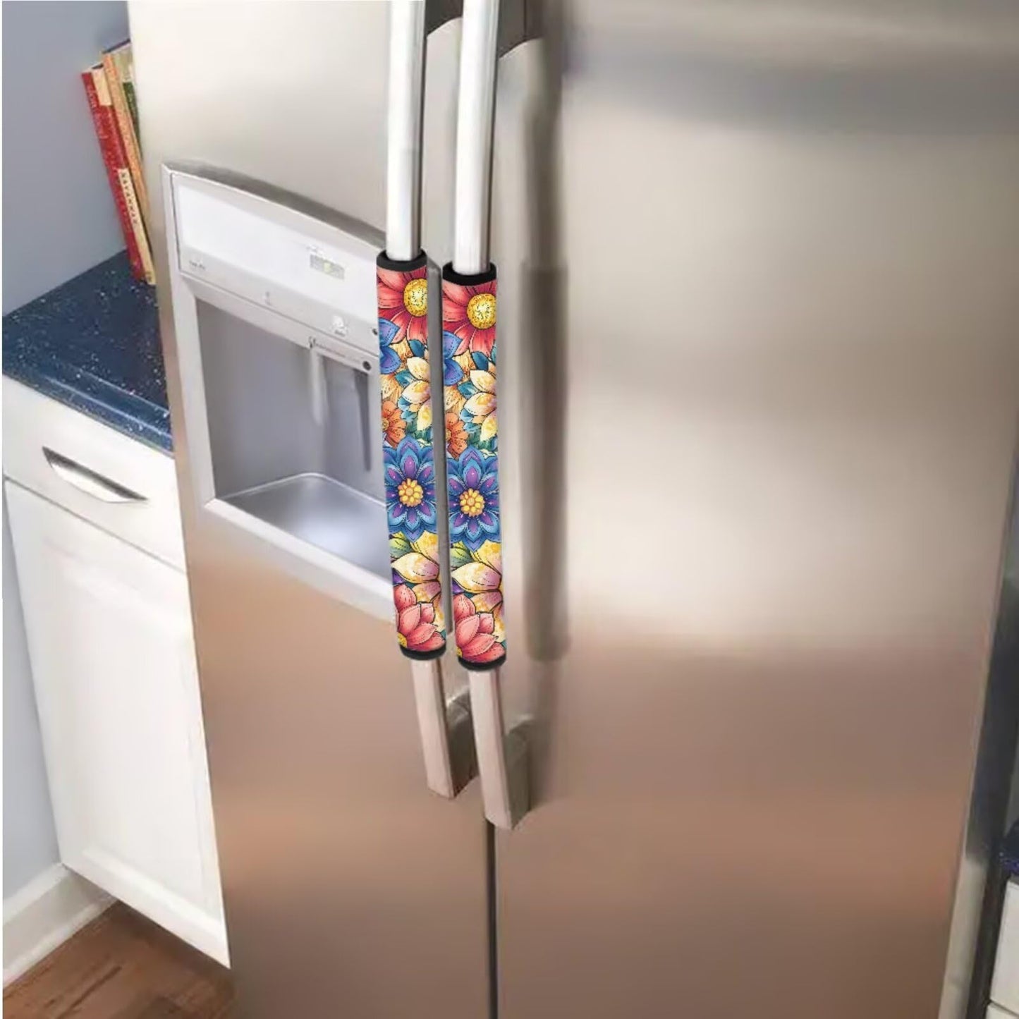 Hwzdsyxl Boho Mandala Flower Print Refrigerator Door Handle Covers Protective Handles Gloves 6 Pieces Universal Kitchen Appliance Handles Decor Keep Off Fingerprints Oil Stains Food Spot