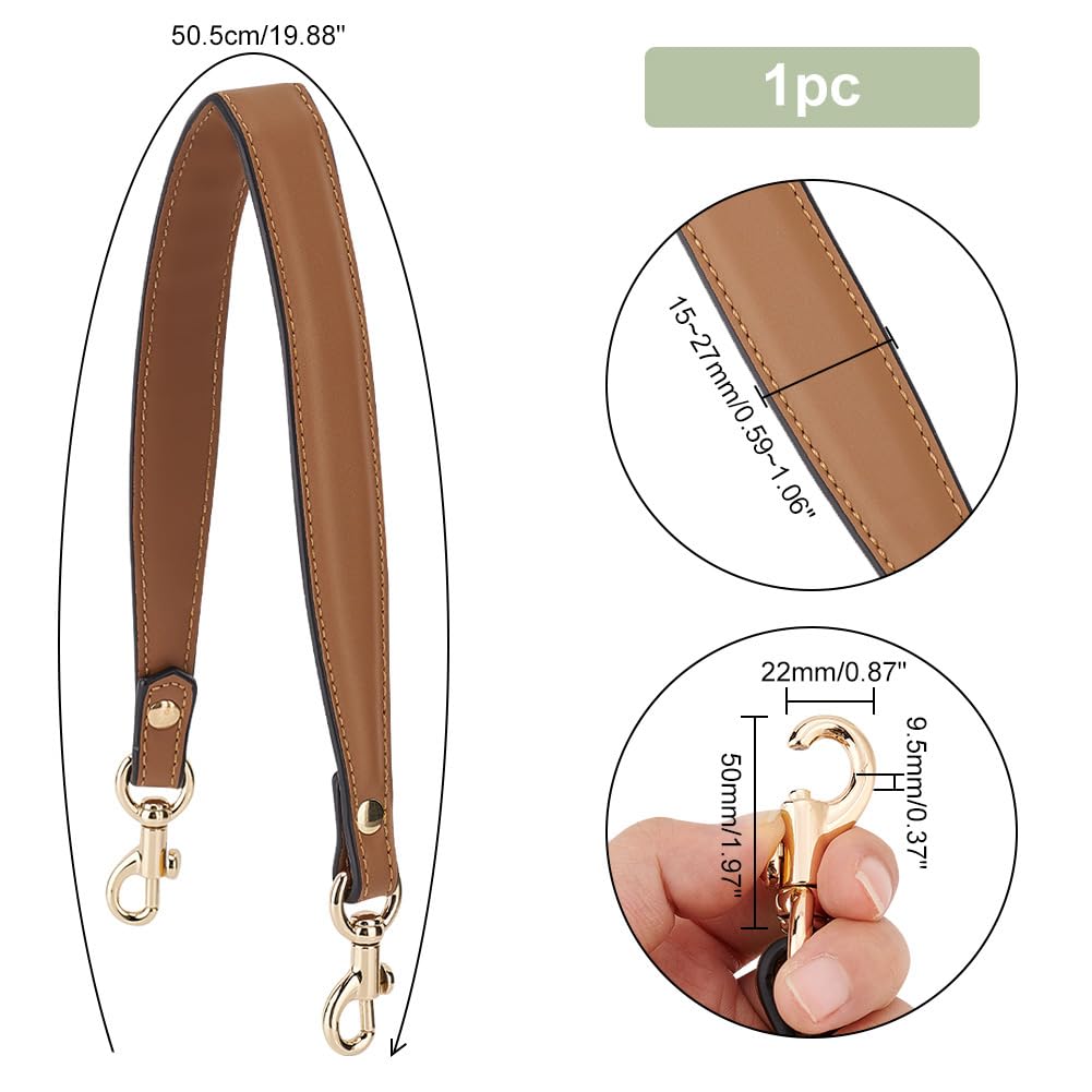 PH PandaHall Genuine Leather Handle, 20 Inch Purses Strap 1 inch Wide Purse Handle Brown Replacement Bag Strap with Golden Buckles for DIY Handbag Making