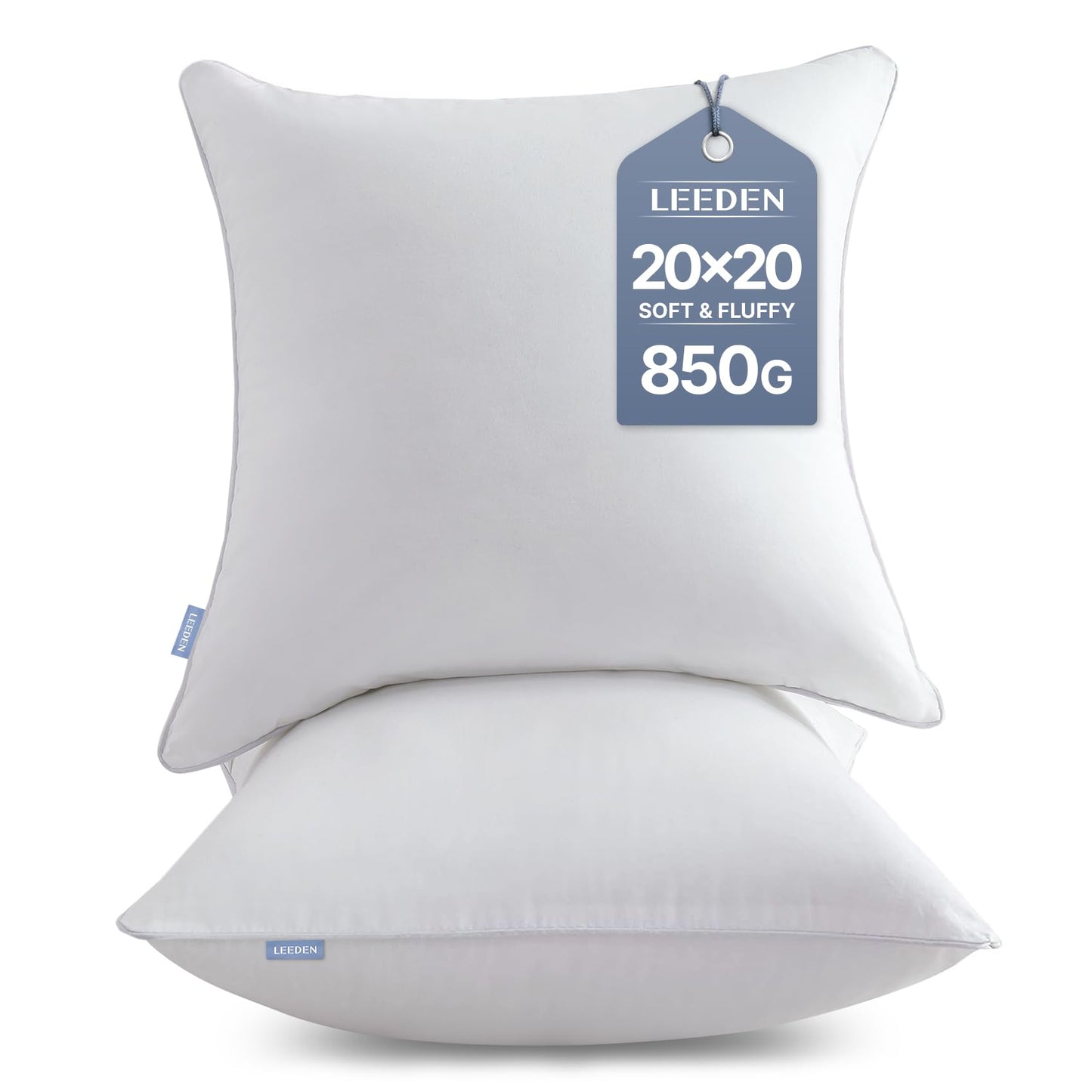 Leeden 20 x 20 Pillow Inserts (Set of 2) - Throw Pillow Inserts with 100% Cotton Cover - 20 Inch Square Decorative Pillows for Sofa, Couch, Bed and Home Decor