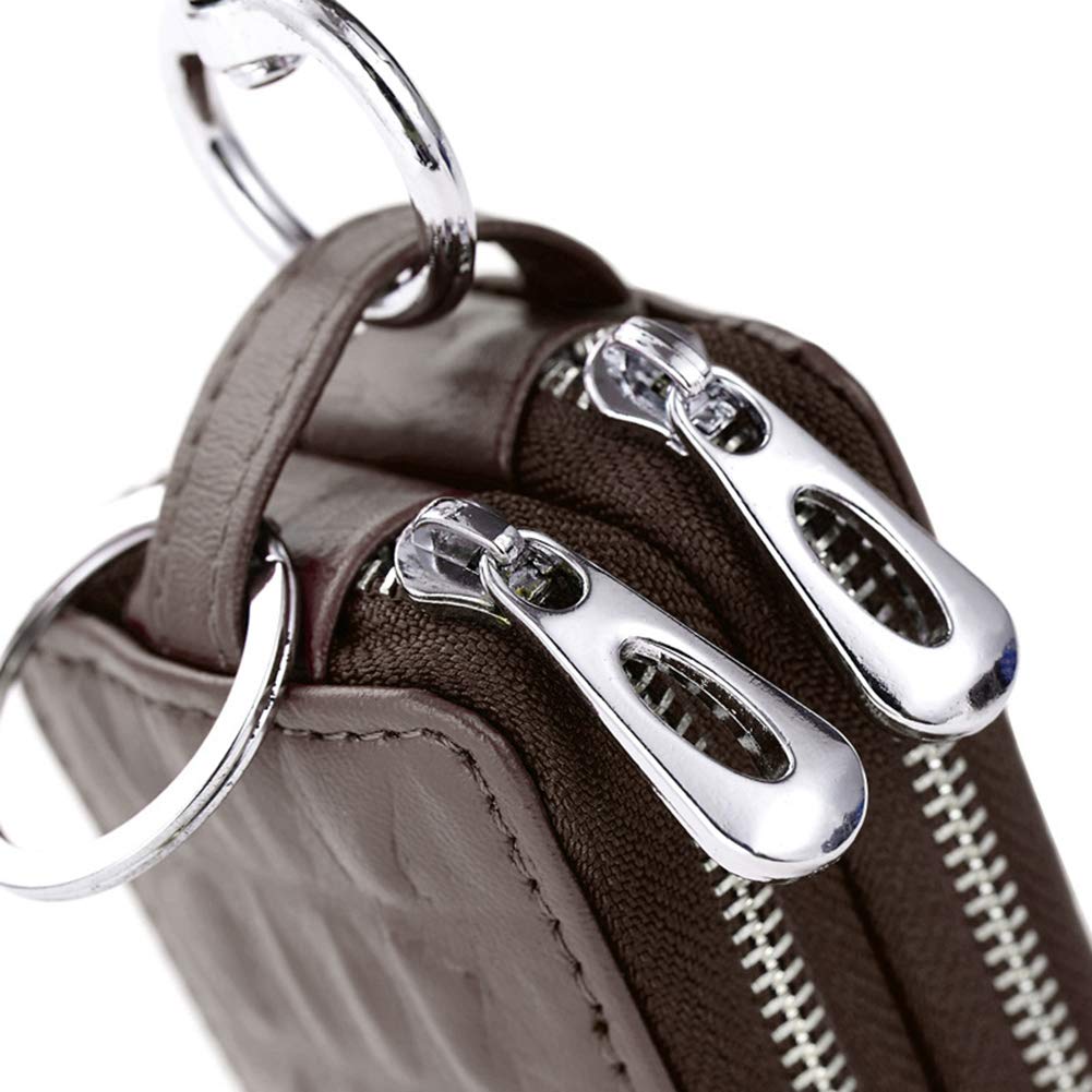 BAKUN Two-Sides Mini Genuine Leather Car Key Chain Holder Wallet Case, Key Holder Key Organizer Wallet(Brown)