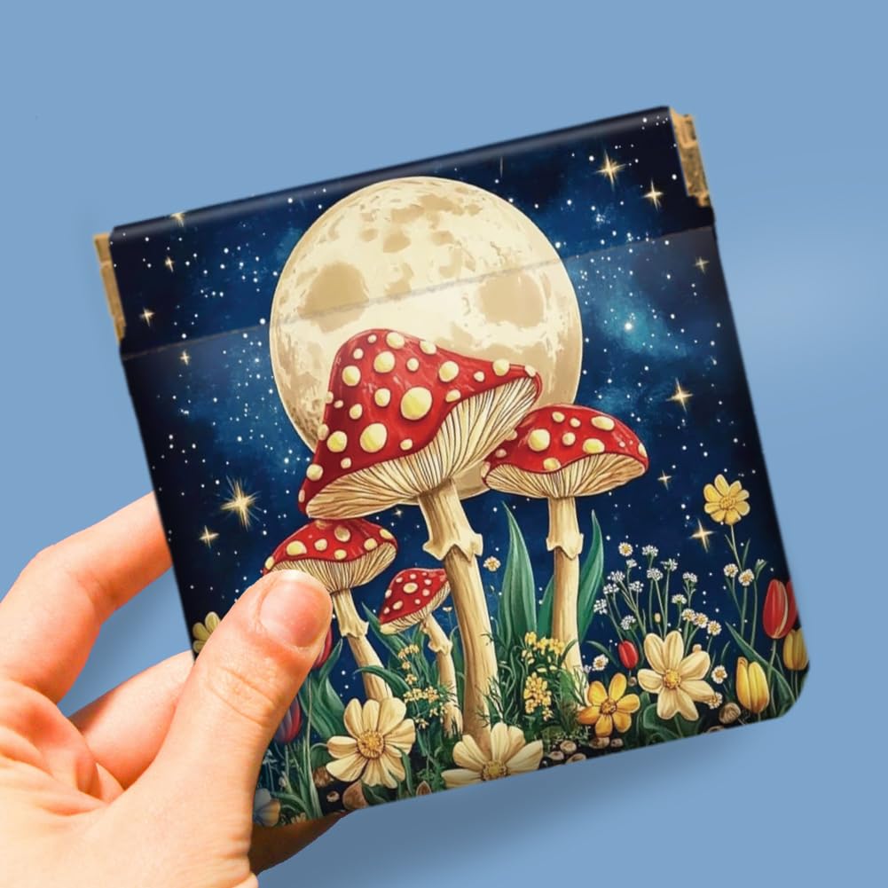 Peacoblue 4Pcs Small Leather Squeeze Coin Purse for Women-Night Sky And Mushrooms Pattern Waterproof & Durable Snap Closure Change Pouch Mini Money Wallet Bag for Adult Teen Girls Best Gift