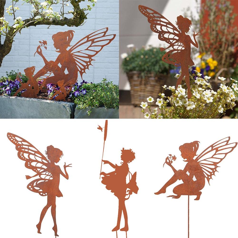 BTSEURY Decorative Garden Stakes Fairy Silhouette Metal Yard Stakes Arts Outdoor Garden Decor Spring Decor