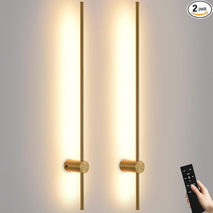 Battery Operated Wall Sconce USB Rechargeable Sconces, 39.3" Brushed Gold Wireless Wall lamp Set of 2, 3000K-6000K & Dimming with Remote Control, LED Wall Lights for Living Room, Bedroom
