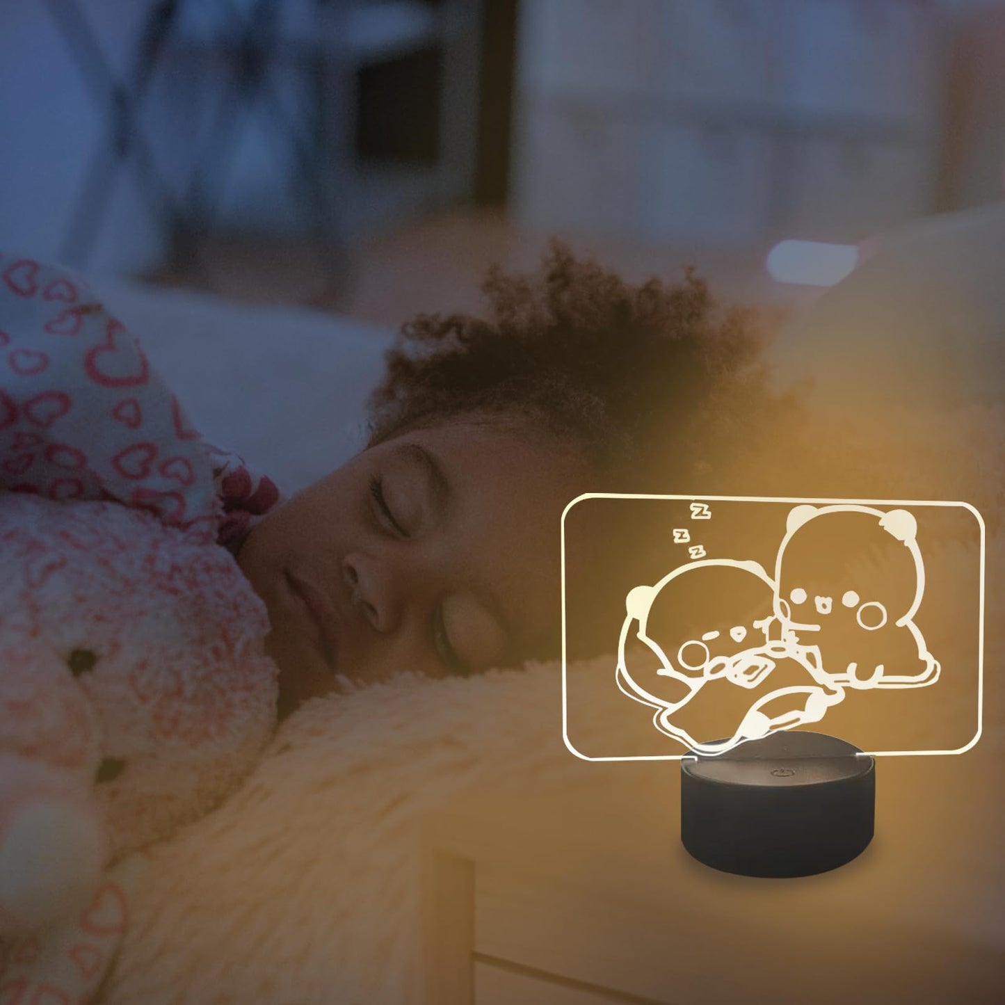 orakoliya 3D Night Light Bubuuu and Duduuu Gifts, Bear Shaped Table Lamp with Remote Control Gifts for Girls Birthday Christmas Valentine