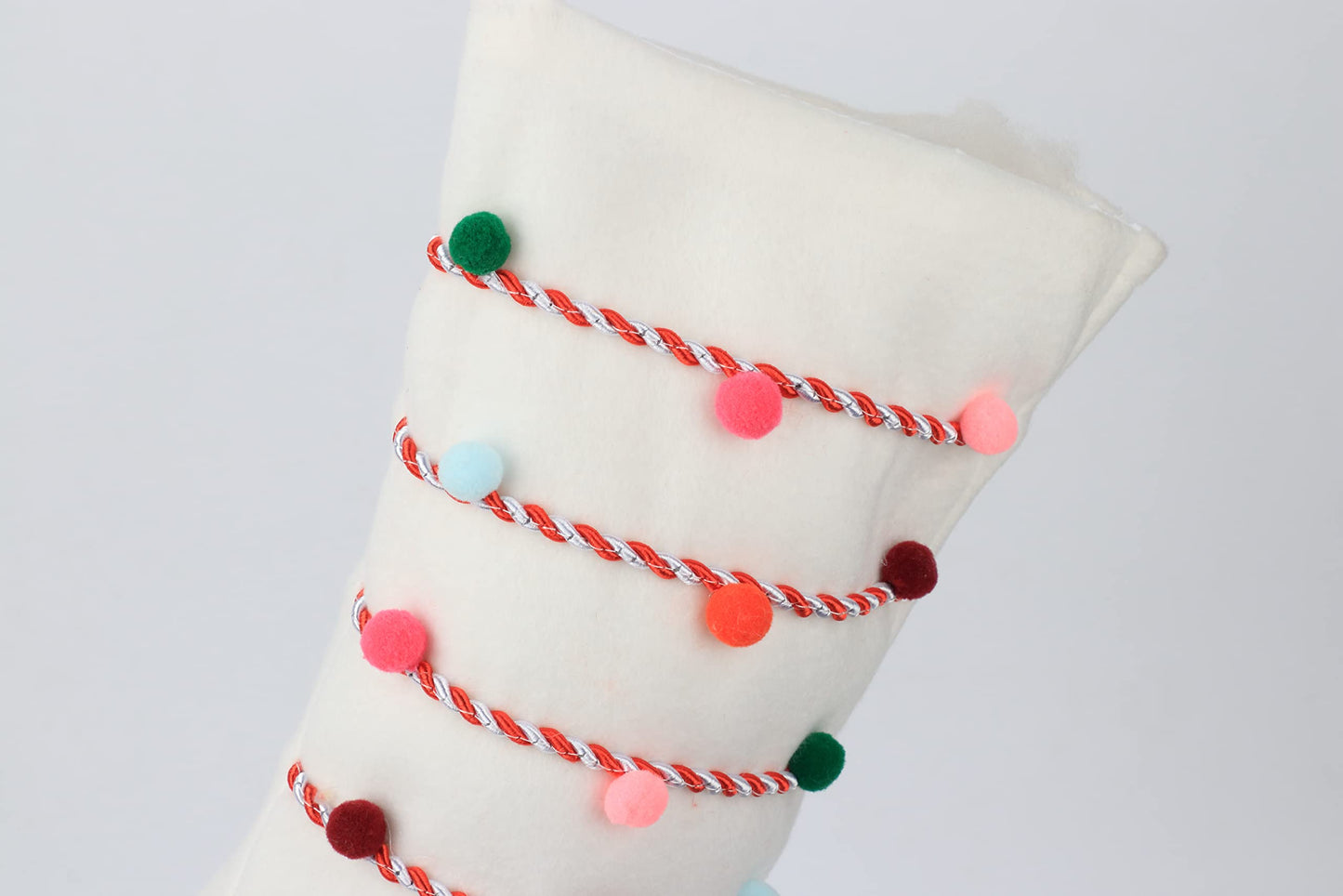 Hopearl Pom Pom Christmas Stocking Boho Style Socks Ultra Soft Holders Ornament Luxury Gifts Bags for Family Xmas Tree Party Supplies, Cream, 18''