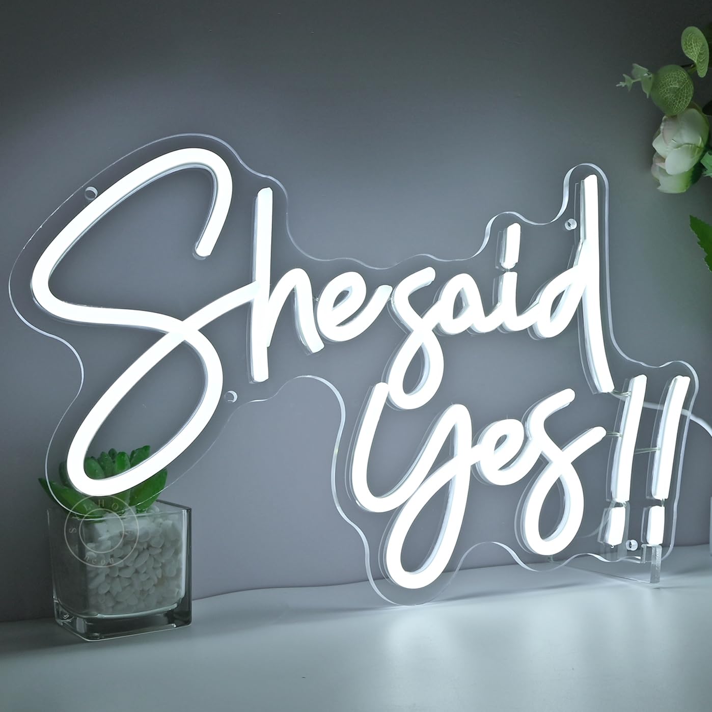 SYLHOME She Said Yes !! Led Neon Light Up Sign Propose Engagement Marry Me Wedding Party Wall Decor Sign Bachelorette Bridal Shower Party Bedroom Sign 15.8"X10.2" USB Cold White