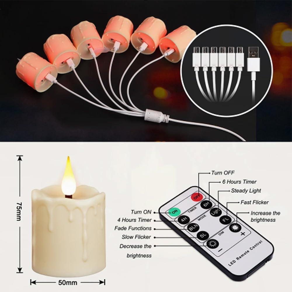 Enegg Rechargeable Tea Lights Flickering Timer Flameless Candles with Remote, 6pcs LED Tealight Votive Candles for Halloween Xmas Party Home Decor Wedding Table Centerpieces
